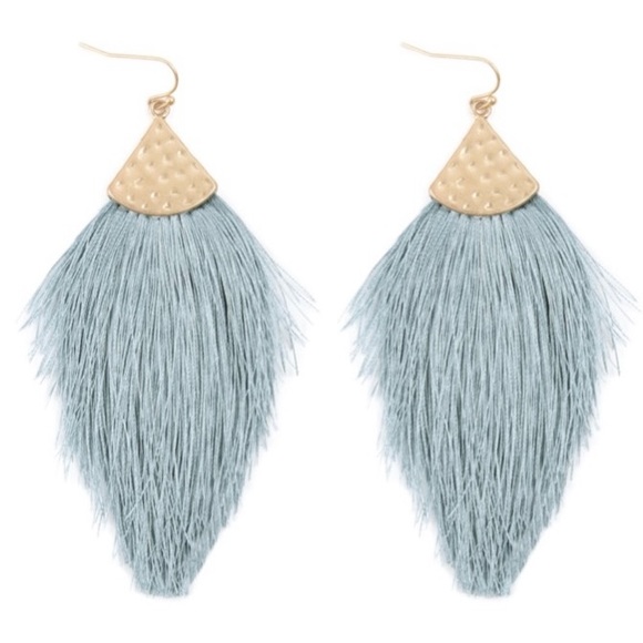 Bohemian Thread Tassel Drop Earrings Light Blue - Picture 2 of 3